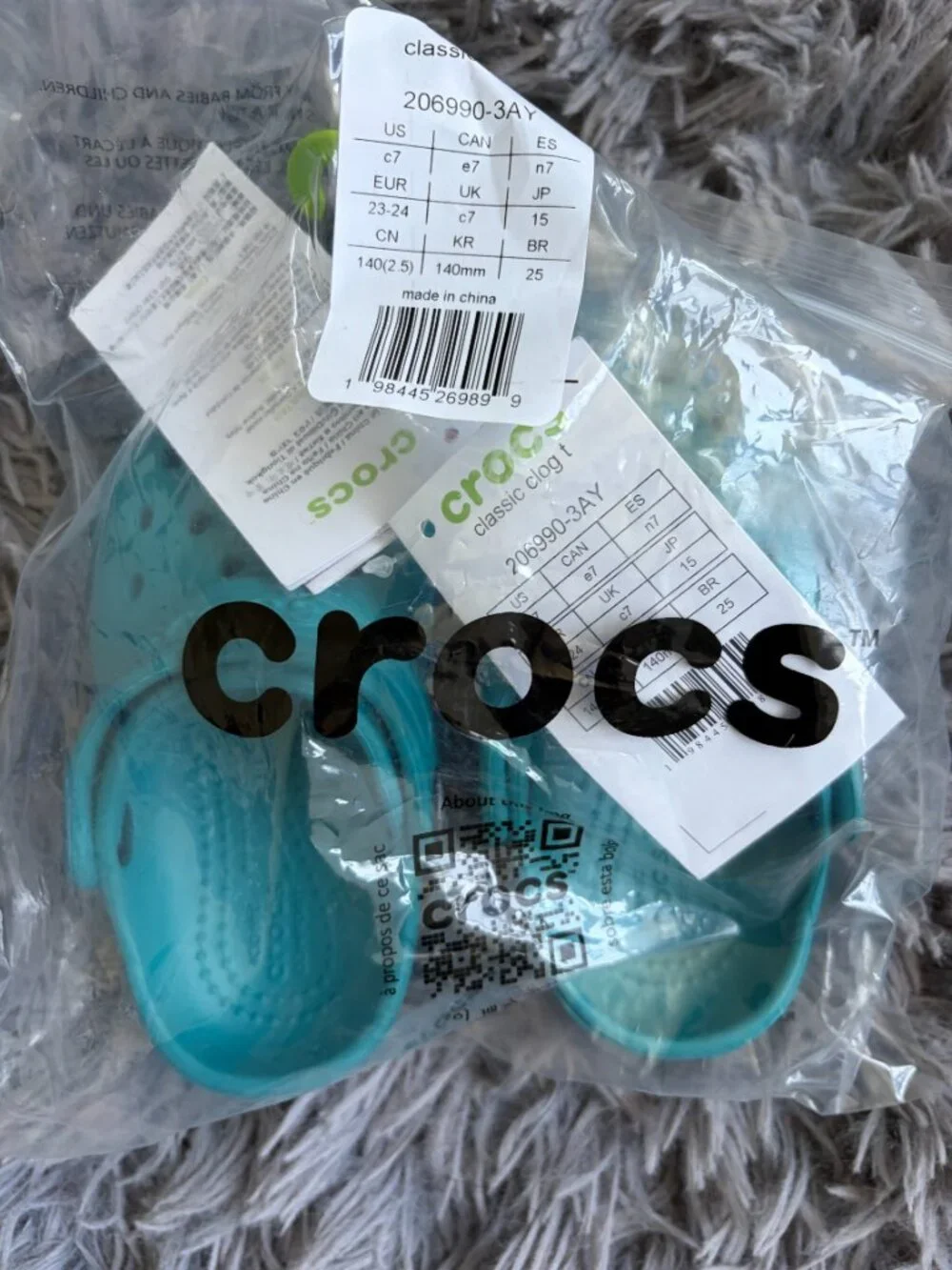 Crocs Classic Clogs Kids C7 Aqua Blue Turquoise Waterproof Shoes NWT Authentic